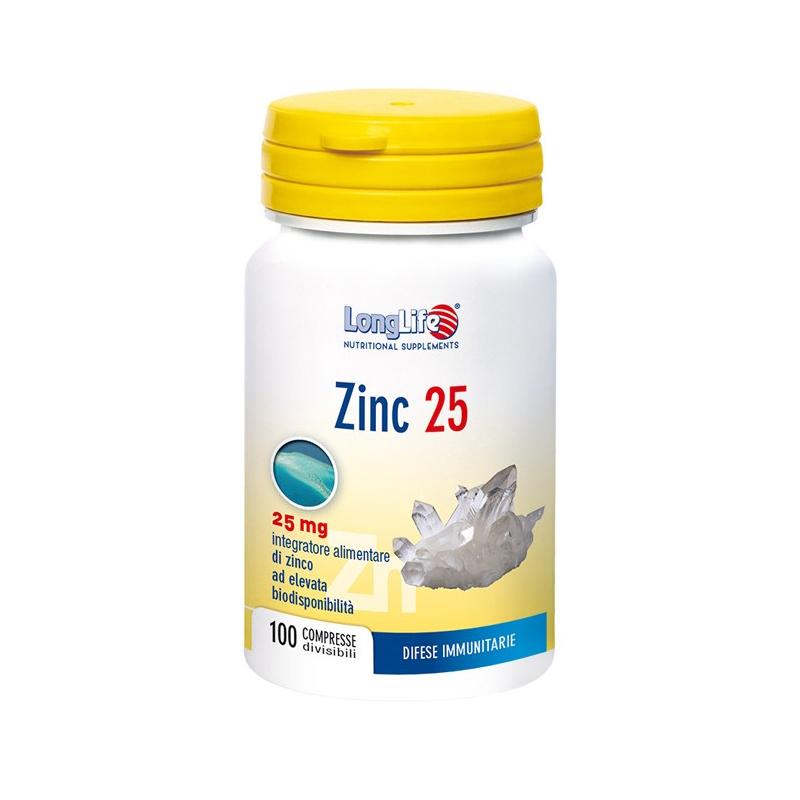 Longlife Zinc 25 Integratore per il Sistema Immunitario 100 Compresse