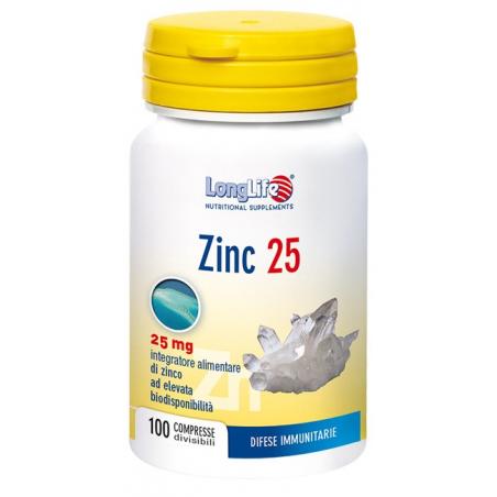 Longlife Zinc 25 Integratore per il Sistema Immunitario 100 Compresse