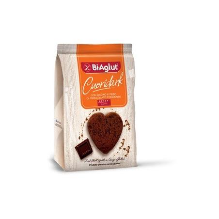 BiAglut Cuori Dark 200 g Biscotti con Cacao e Pezzi di Cioccolato Fondente Senza Glutine