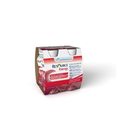 Nestlè Resource Energy 4 Bottiglie x 200 ml Succo Dietetico Gusto Fragola e Lampone