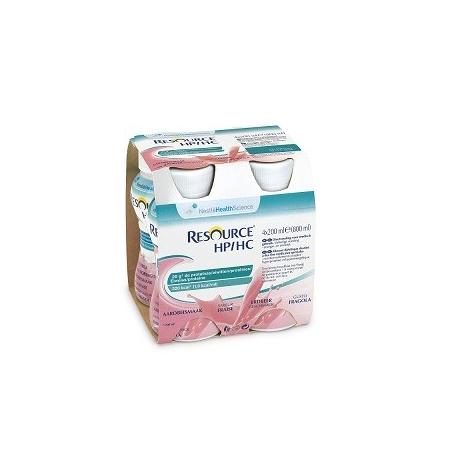 Nestlè Resource HP HC 4 Bottiglie x 200 ml Bevanda Ipercalorica Gusto Fragola