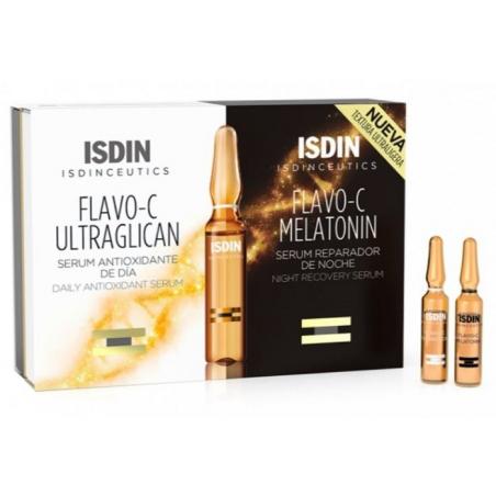 Isdin Flavo-c Melatonin & Ultraglican 20 Fiale Kit Anti-invecchiamento
