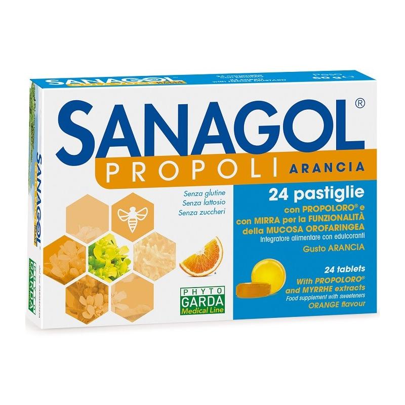 Phyto Garda Sanagol Propoli 24 Caramelle per il benessere della gola gusto arancia