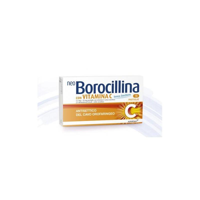 Neo Borocillina Vitamina C Farmaco per il mal di Gola Senza zucchero 16 pz