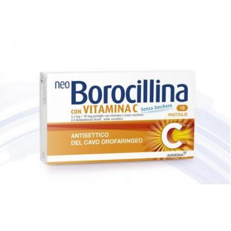 Neo Borocillina Vitamina C Farmaco per il mal di Gola Senza zucchero 16 pz
