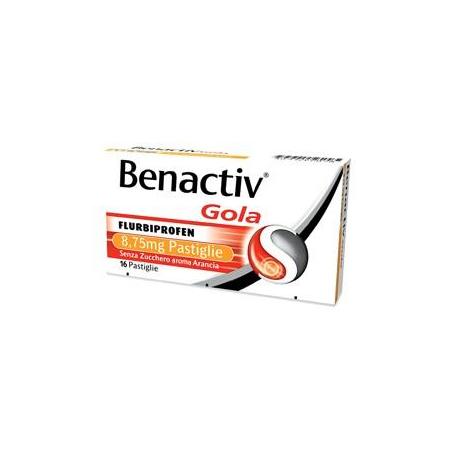 Benactiv Gola per il Mal di Gola 16 pastiglie Gusto Arancia 8,75 mg