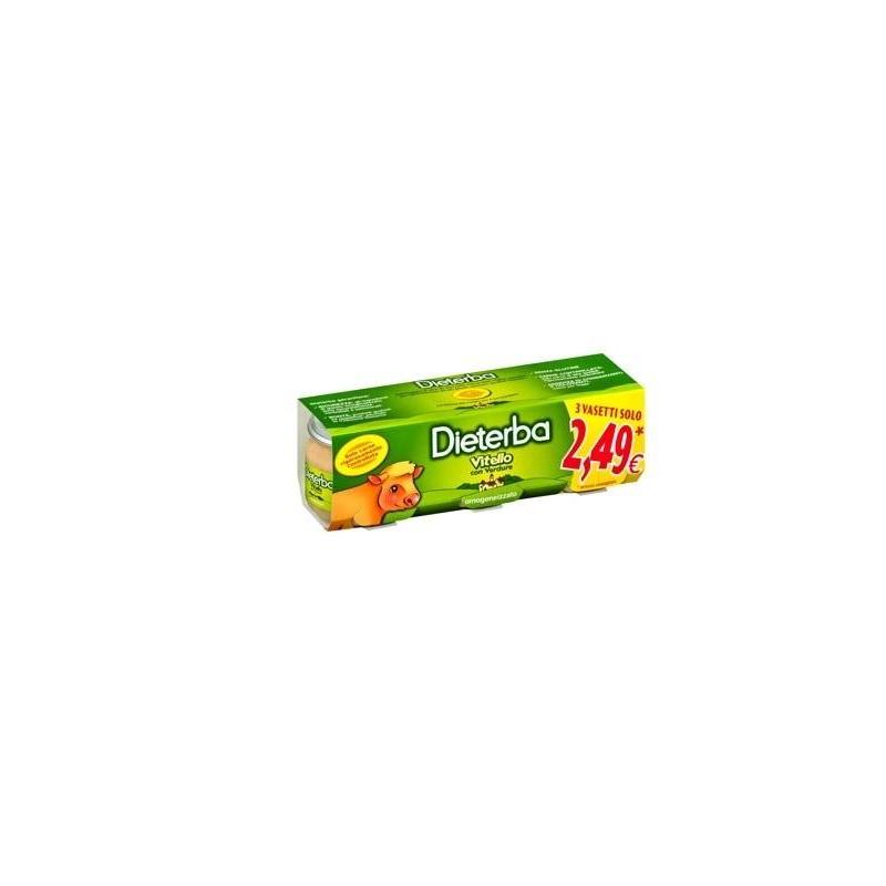 Dieterba 3 pezzi da 80 g Omogeneizzato Vitello e Verdure per Bambini