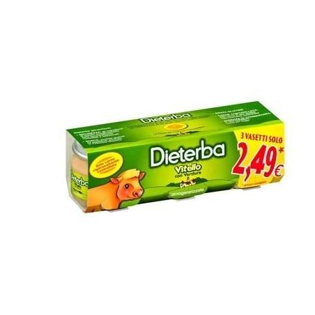 Dieterba 3 pezzi da 80 g Omogeneizzato Vitello e Verdure per Bambini