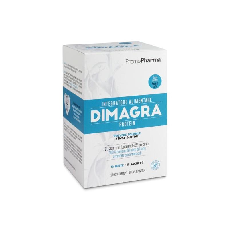 PromoPharma Dimagra Protein Integratore Proteico Gusto Neutro, Frutti Rossi o Cioccolato 10 Bustine