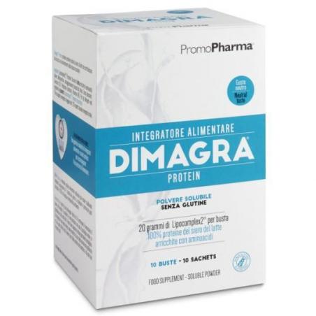 PromoPharma Dimagra Protein Integratore Proteico Gusto Neutro, Frutti Rossi o Cioccolato 10 Bustine