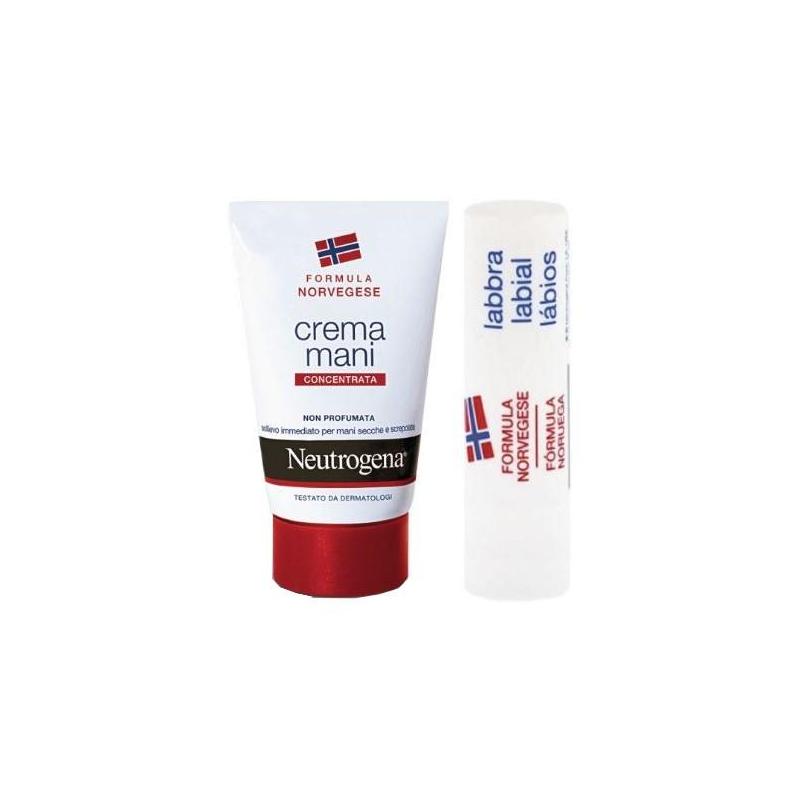 Neutrogena Crema Mani Idratante Senza Profumo + Stick Labbra Idratante