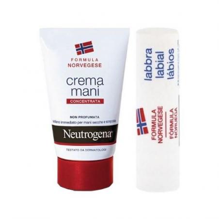 Neutrogena Crema Mani Idratante Senza Profumo + Stick Labbra Idratante