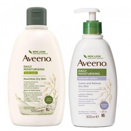 Aveeno Bundle Bagno Doccia 500 ml + Crema Idratante alla lavanda 300 ml
