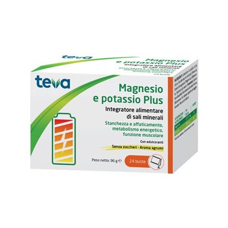 Magnesio Potassio Plus Teva 24 Bustine Senza Zuccheri Aroma Agrumi