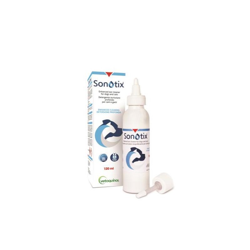 Sonotix Detergente Auricolare Profondo Cani E Gatti Flacone 120 Ml + Cannula Corta Rigida + Cannula Lunga Flessibile Sonotix Detergente Auricolare Profondo Cani E Gatti Flacone 120 Ml + Cannula Corta Rigida + Cannula Lunga Flessibile