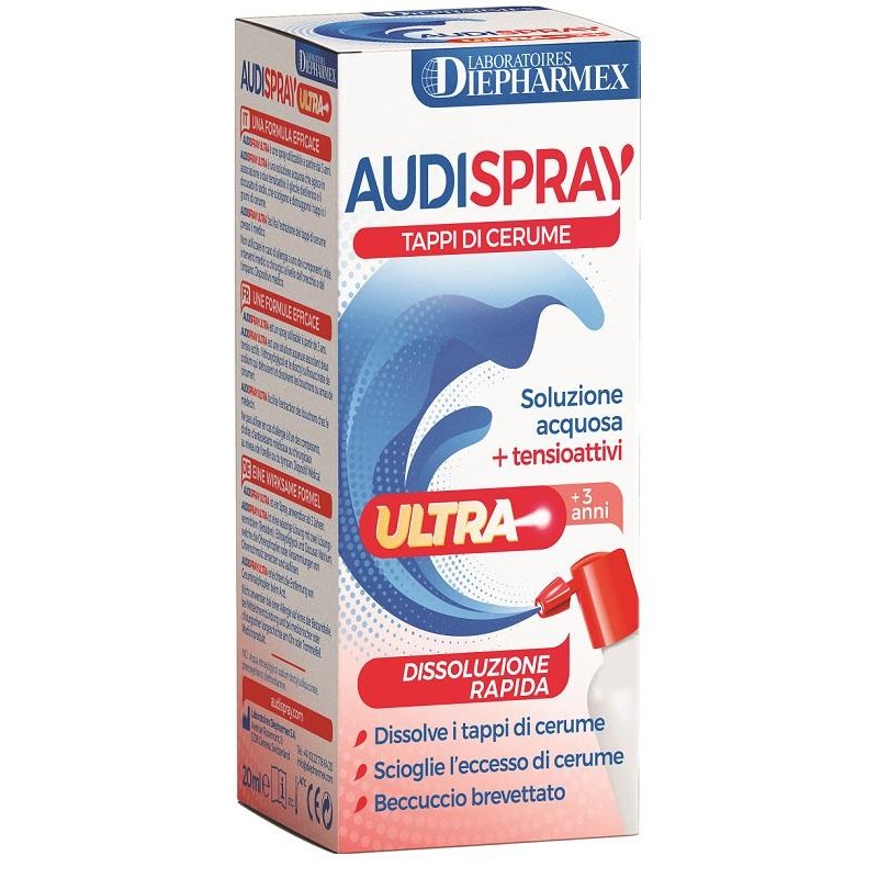 Audispray Ultra +3 Anni Soluzione Acquosa + Tensioattivi Spray Tappi Di Cerume 20 Ml