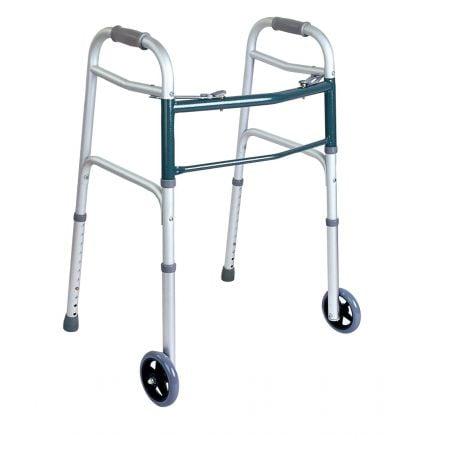 Ausilium Deambulatore Pieghevole in Alluminio con 2 Ruote e 2 Puntali