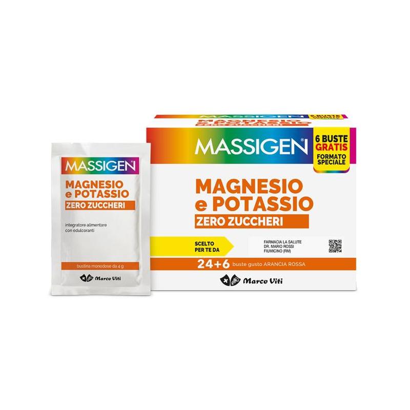 Massigen Magnesio Potassio Zero Zucchero 24 Bustine + 6 Bustine Massigen Magnesio Potassio Zero Zucchero 24 Bustine + 6 Bustine