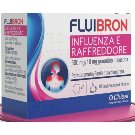 FLUIBRON INFLUENZA E RAFFREDDORE 600 MG/10 MG GRANULATO IN BUSTINA PARACETAMOLO/FENILEFRINA CLORIDRATO