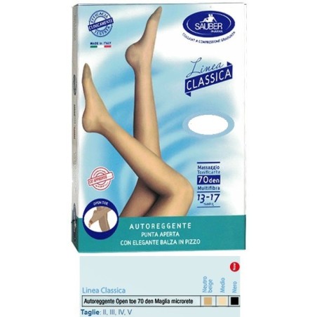 Sauber Autoreggente Open Toe Maglia Microrete 70 Den Colore Neutro Beige Taglia 4 Linea Classica