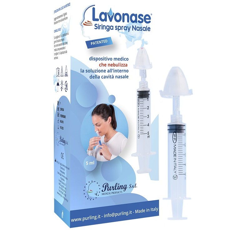 Lavonase Siringa Spray Nasale Non Sterile 5 Ml Luer-lock Con Cappuccio + Ugello Nasale Con Raccordo Luer-lock + Perforatore Con 