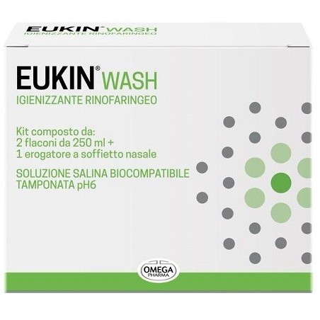 Eukin Wash Igienizzante Rinofaringeo Kit 2 Flaconi Da 250 Ml + Erogatore A Soffietto Nasale