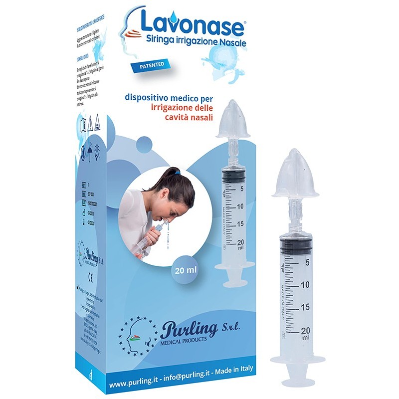 Lavonase Irrigazione Nasale Non Sterile Siringa 20 Ml + Luer-lock Con Cappuccio + Ugello Nasale Con Raccordo Luer-lock + Perfora