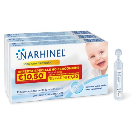 Soluzione Fisiologica Narhinel 3 Pack Promo 2022 Da 20 Flaconcini Da 5 Ml
