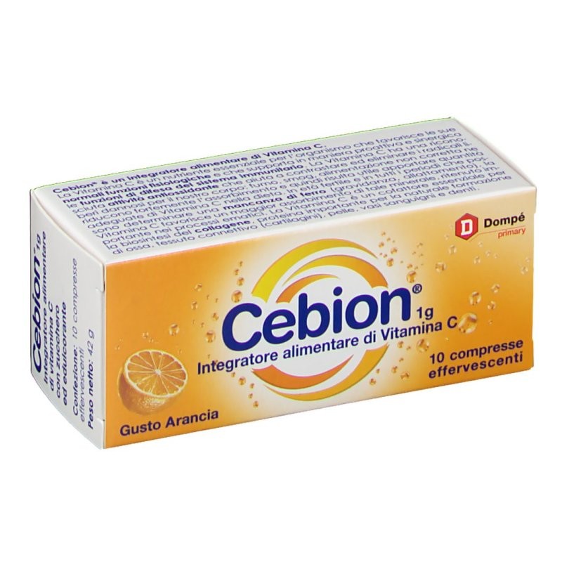 Cebion Vitamina C 1g Gusto Arancia Integratore per il Supporto Immunitario 10 Compresse Effervescenti