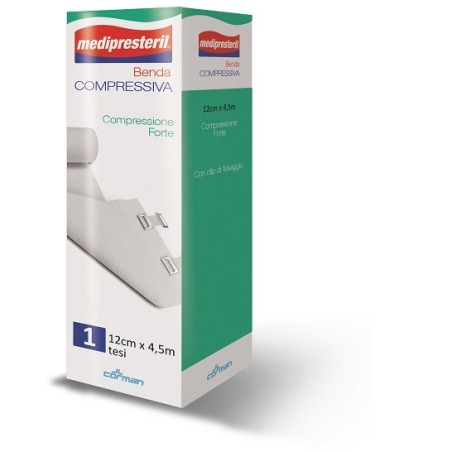Benda Medipresteril Compressione Forte M4,5x12cm Tesi Con Clip Di Fissaggio