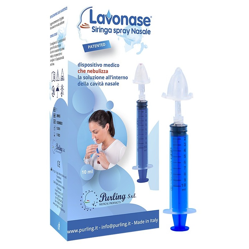 Lavonase Siringa Spray Nasale Non Sterile 10 Ml Luer-lock Con Cappuccio + Ugello Nasale Con Raccordo Luer-lock + Perforatore Con