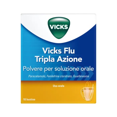 Procter & Gamble Vicks Flu Tripla Azione Soluzione Orale Polvere 10 Buste - Scadenza del prodotto 30/09/2026