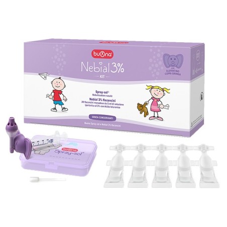 Nebial 3% Kit 20 Flaconcini Monodose 5ml Soluzione Ipertonica Con Acido Ialuronico + Nebulizzatore Spray-sol