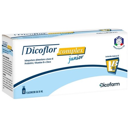 Dicofarm Dicoflor Complex Junior Integratore per la flora batterica intestinale, 12 flaconi