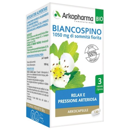 Arkopharma Arkocapsule Biancospino Bio 45 Capsule Integratore per Ansia e Sonno