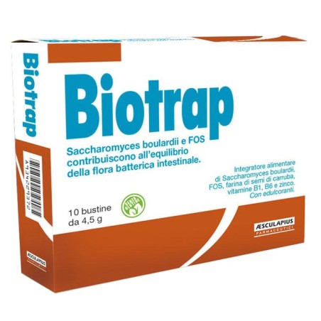 Aesculapius Farmaceutici Biotrap S/g Integratore per l'Equilibrio della Flora Batterica Intestinale 10 Bustine