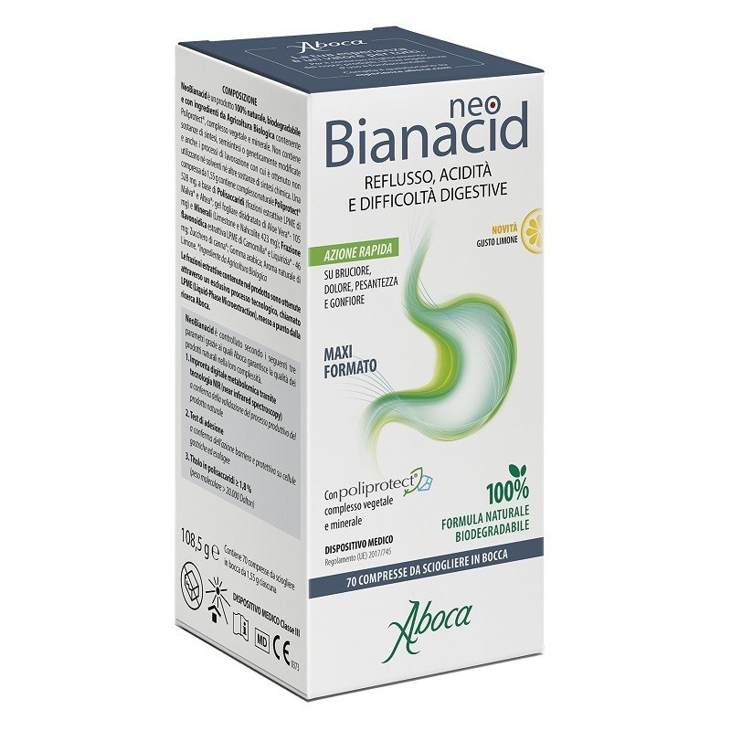 Aboca Neobianacid Dispositivo Medico per il Reflusso Gusto Limone 70 Compresse