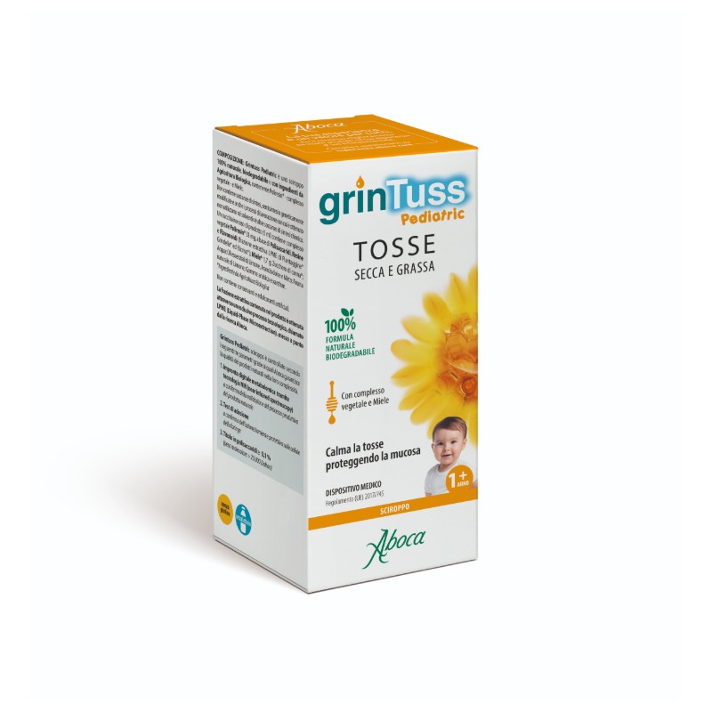 Aboca Grintuss Pediatric Dispositivo Medico sciroppo tosse secca e grassa 180 grammi Aboca Grintuss Pediatric Dispositivo Medico sciroppo tosse secca e grassa 180 grammi