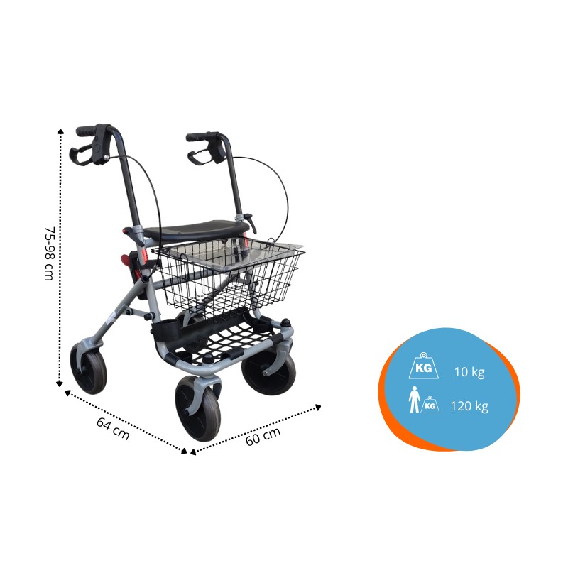 Ausilium Rollator deambulatore pieghevole a 4 ruote con seduta regolabile