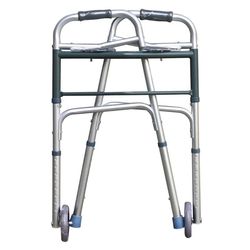 Ausilium Deambulatore Pieghevole in Alluminio con 2 Ruote e 2 Puntali