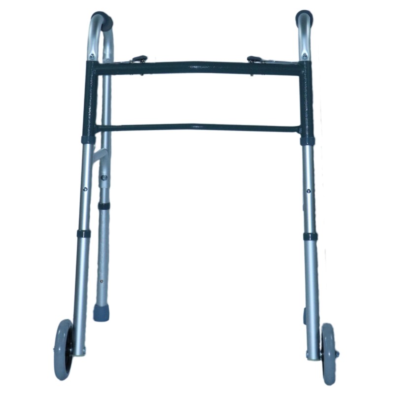 Ausilium Deambulatore Pieghevole in Alluminio con 2 Ruote e 2 Puntali