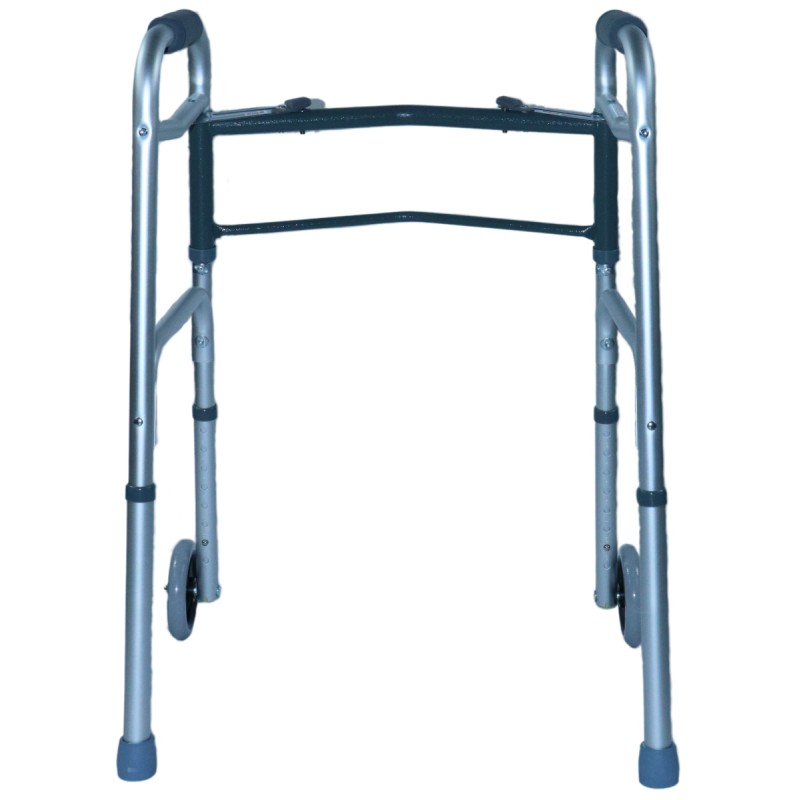 Ausilium Deambulatore Pieghevole in Alluminio con 2 Ruote e 2 Puntali