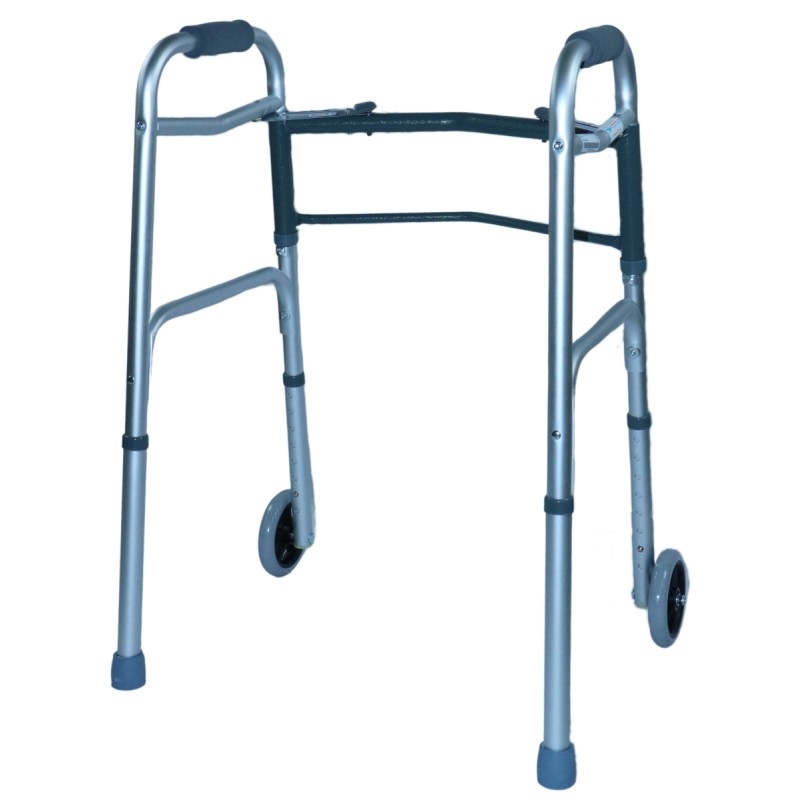 Ausilium Deambulatore Pieghevole in Alluminio con 2 Ruote e 2 Puntali