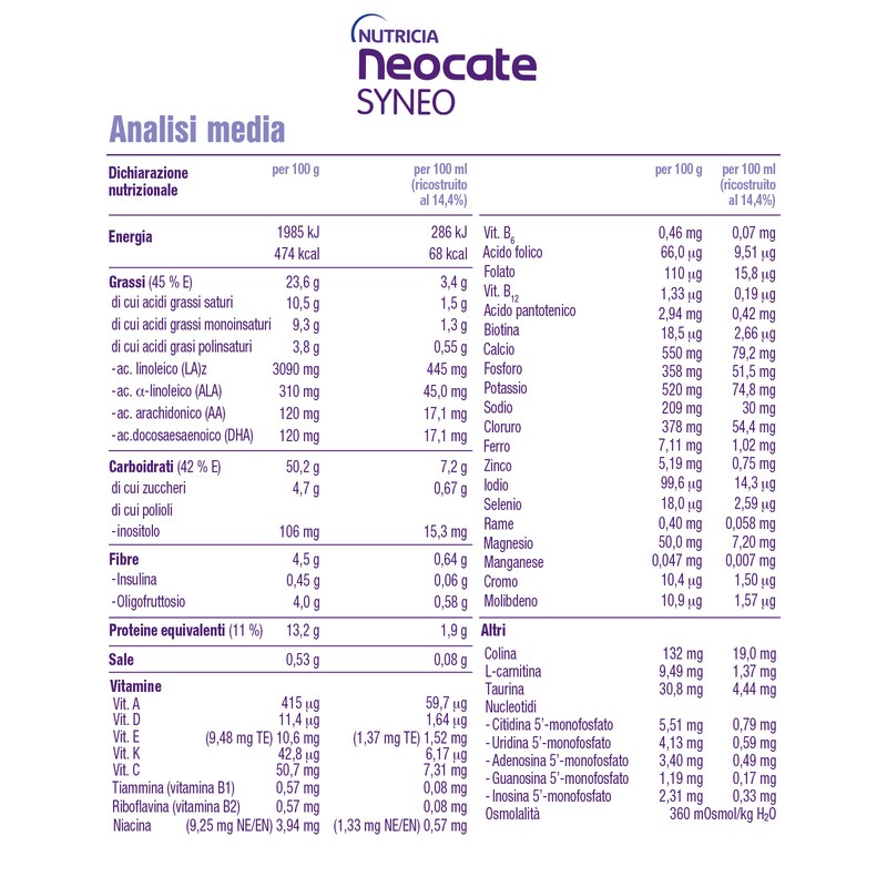 Nutricia Neocate Syneo formula ipoallergenica 400 g