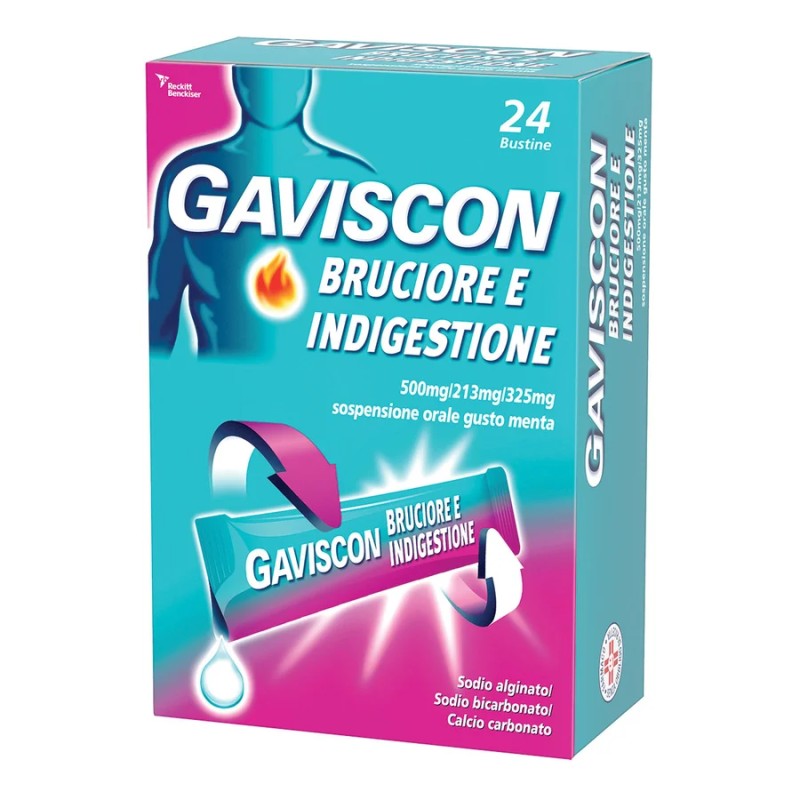 Gaviscon Bruciore e Indigestione 24 bustine 500 mg + 213 mg + 325 mg