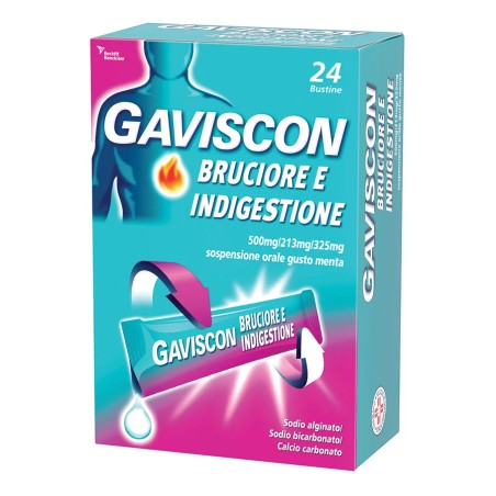 Gaviscon Bruciore e Indigestione 24 bustine 500 mg + 213 mg + 325 mg